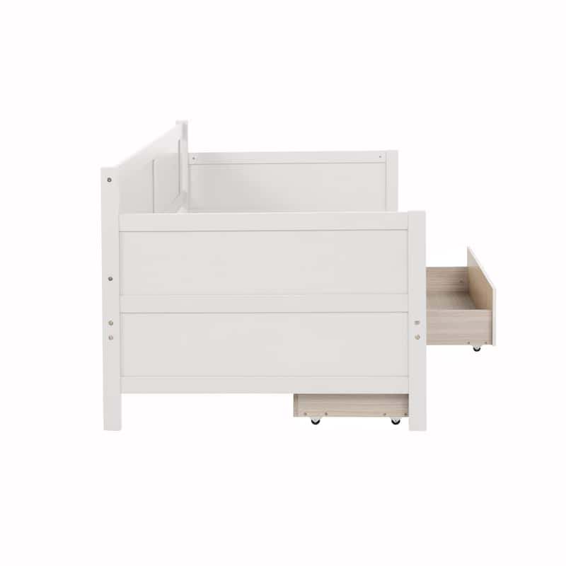 Twin Size Pine Wood Daybed with two Storage Drawers, White