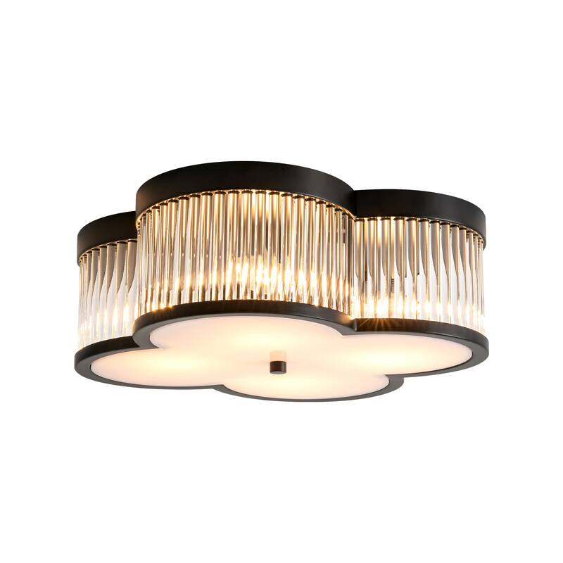 15.7" 4 - Light Vintage Gold/Black Glass Flush Mount Ceiling Light - Glam Glass Droplet Fixture for Dining Room - 4 Light