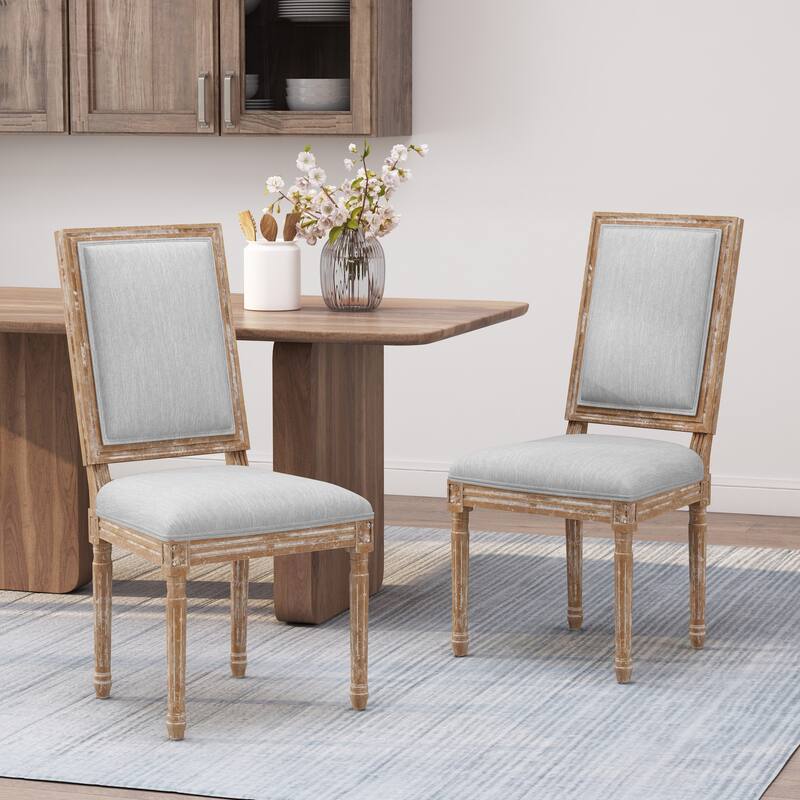 Country Dining Chairs Set of 2, Living Room Dining Chairs with Rectangle Rattan Back, Solid Wood Legs, French Bistro Chairs