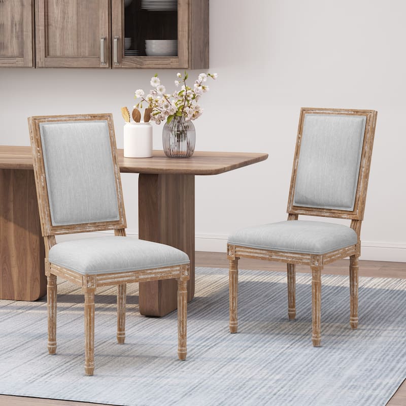 French Country Dining Chairs Set of 2 - Upholstered Fabric Seats with Cane Back & Rubberwood Legs