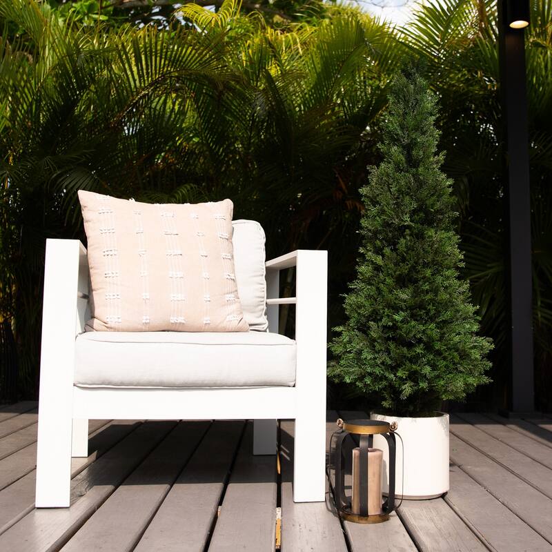 Potted Cedar Artificial Tree with White Planter - 4' - Green