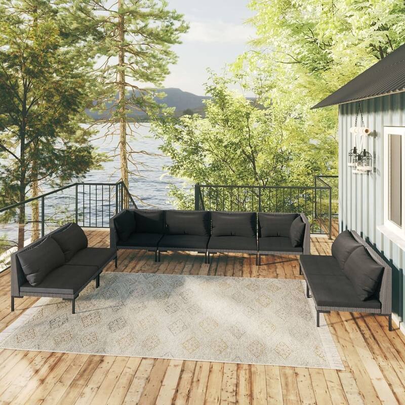 vidaXL Patio Lounge Set Outdoor Sectional Sofa Set Table Poly Rattan Dark Grey - 27.6" x 27.6" x 24"