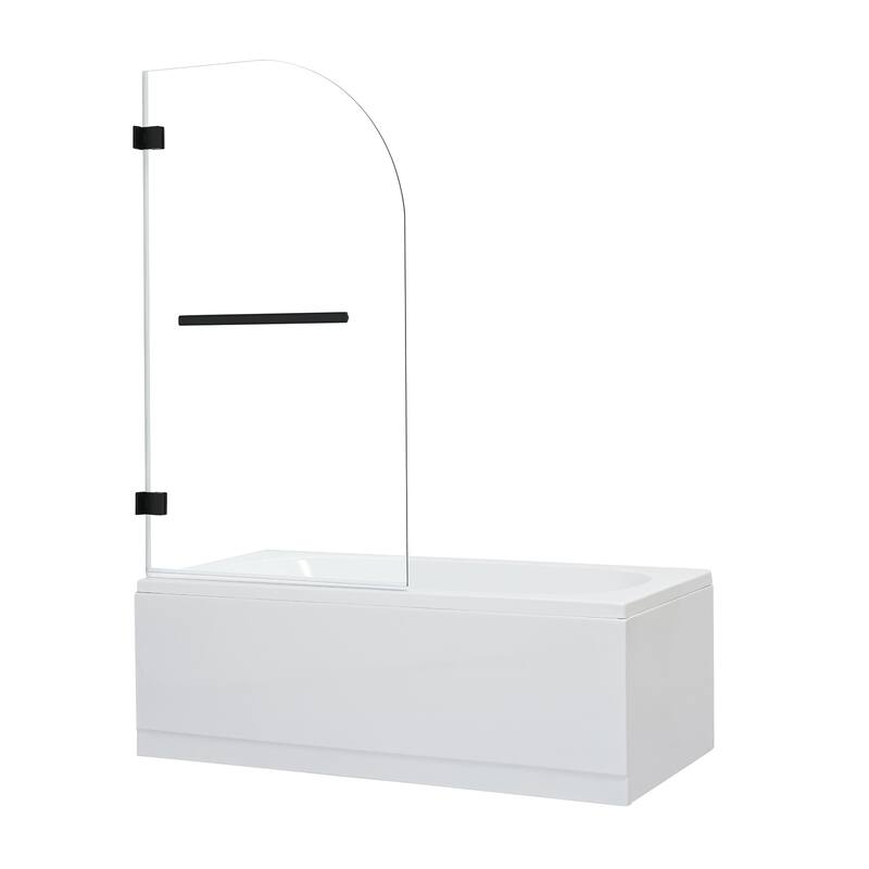 Altair Alvise Frameless Hinged Tub Door in Matte Black Finish with Clear Glass - 34"W x 58"H