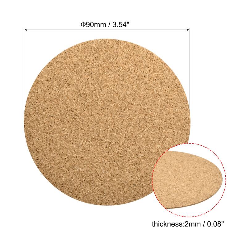 Round Coasters 1mm Thick Cork Cup Mat Self-Adhesive Pad - Wood-50Pcs - 90mm x 2mm