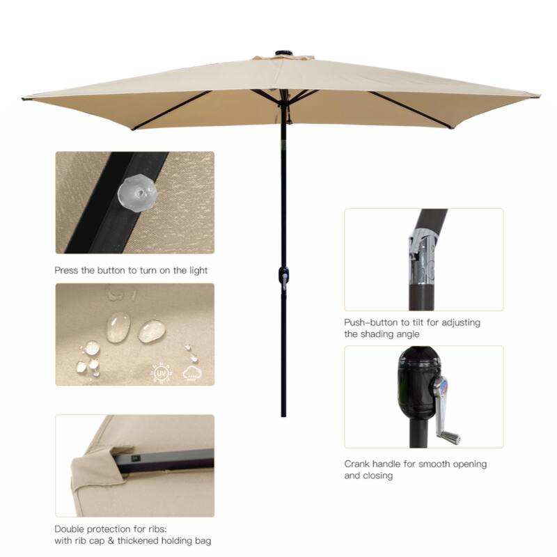 Outdoor Patio Umbrella 10 Ftx6.5 Ft Rectangular with Crank Weather Resistant UV Protection Water Repellent Durable 6 Sturdy Ribs