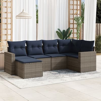 vidaXL Patio Sofa Set with Cushions Outdoor Conversation Furniture Poly Rattan - 25.8" x 24.4" x 27.2"