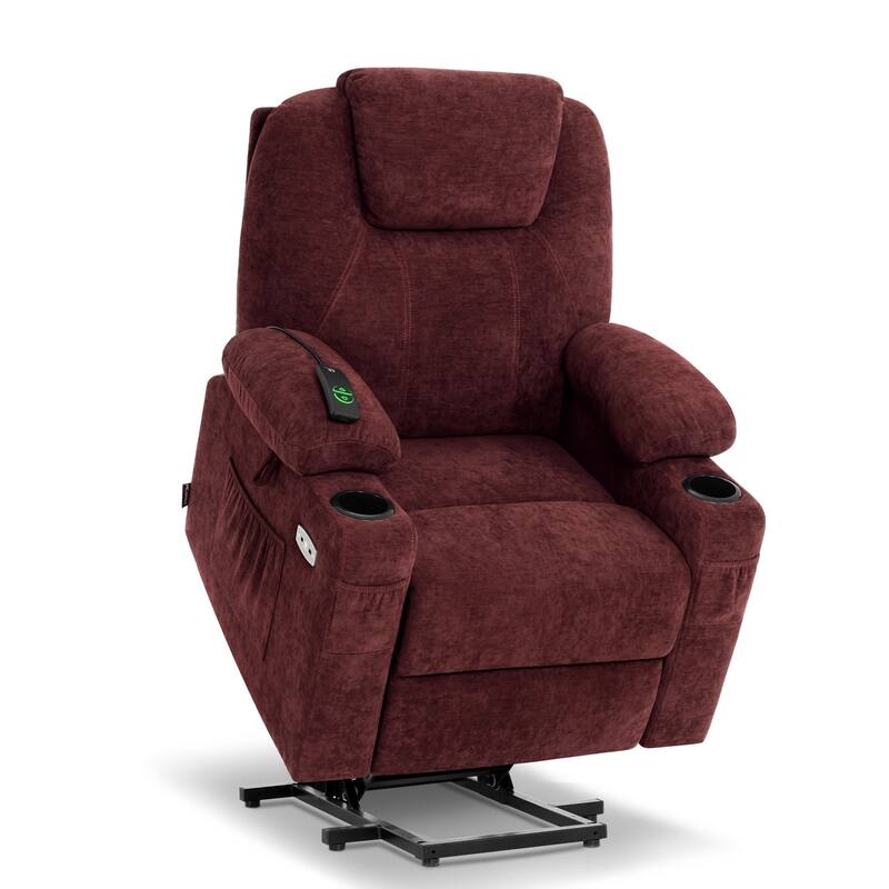 MCombo Small Power Lift Recliner Chair Sofa with Massage and Heat, 3 Positions and USB Ports Extended Footrest, Fabric 7141