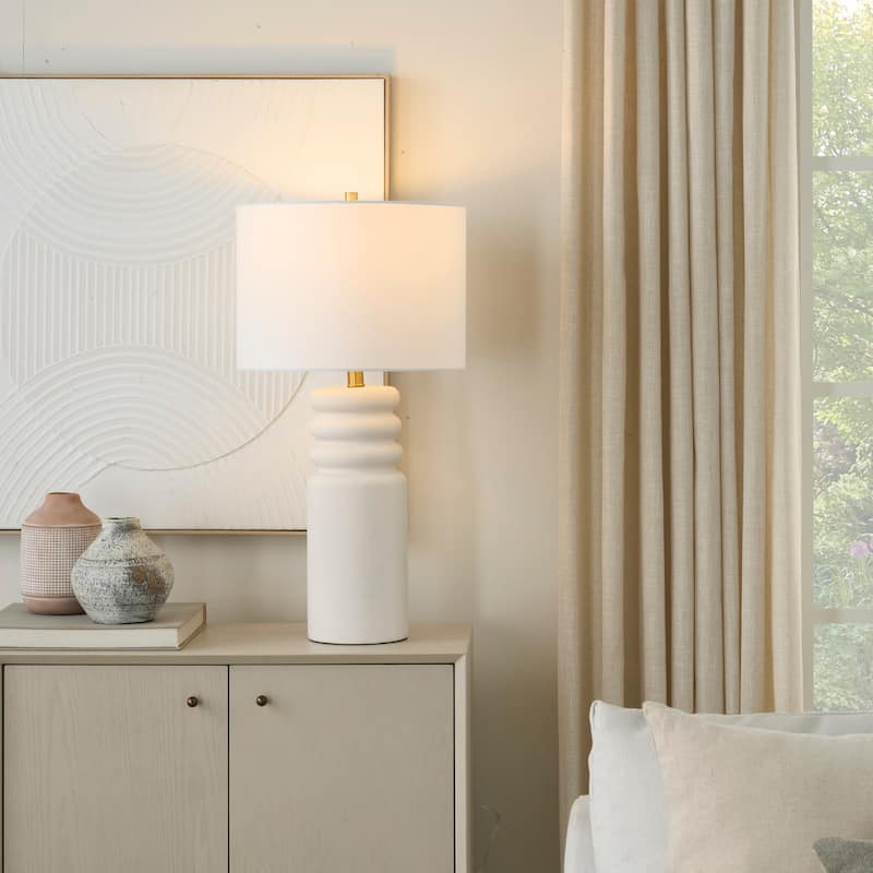 Nourison 28" White Textured Ceramic Ripple Table Lamp