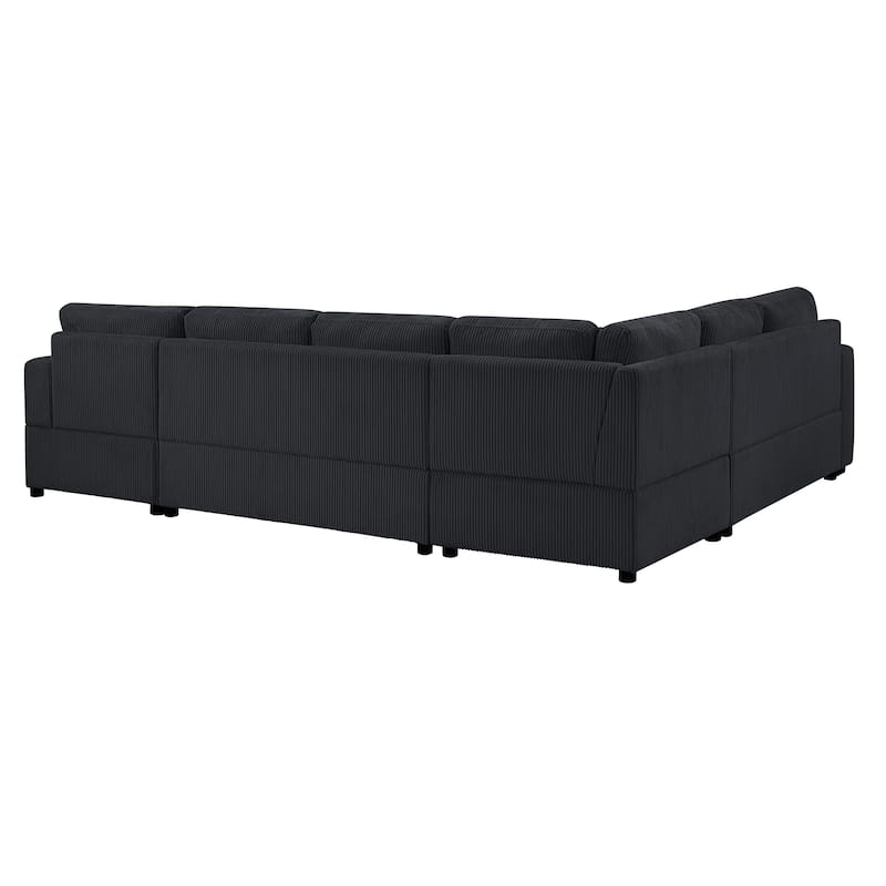 115.3" Corduroy U-Shaped Sectional Sofa with Chaise Lounge and Throw Pillows