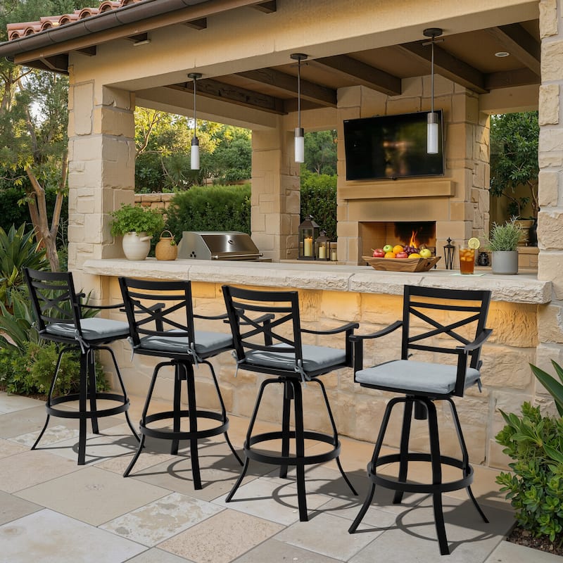 Pellebant Patio Outdoor Aluminum Swivel Bar Stools with Sunbrella Cushion - 21.7 in W x 16.5 in D x 46 in H