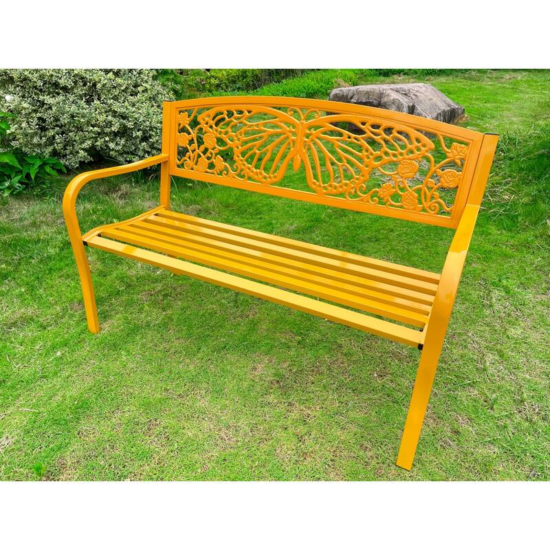 Butterfly Backrest Outdoor Patio Bench - 50" - Yellow