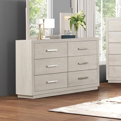 Furniture of America Argentil Light Grey Solid Wood 6-Drawer Dresser
