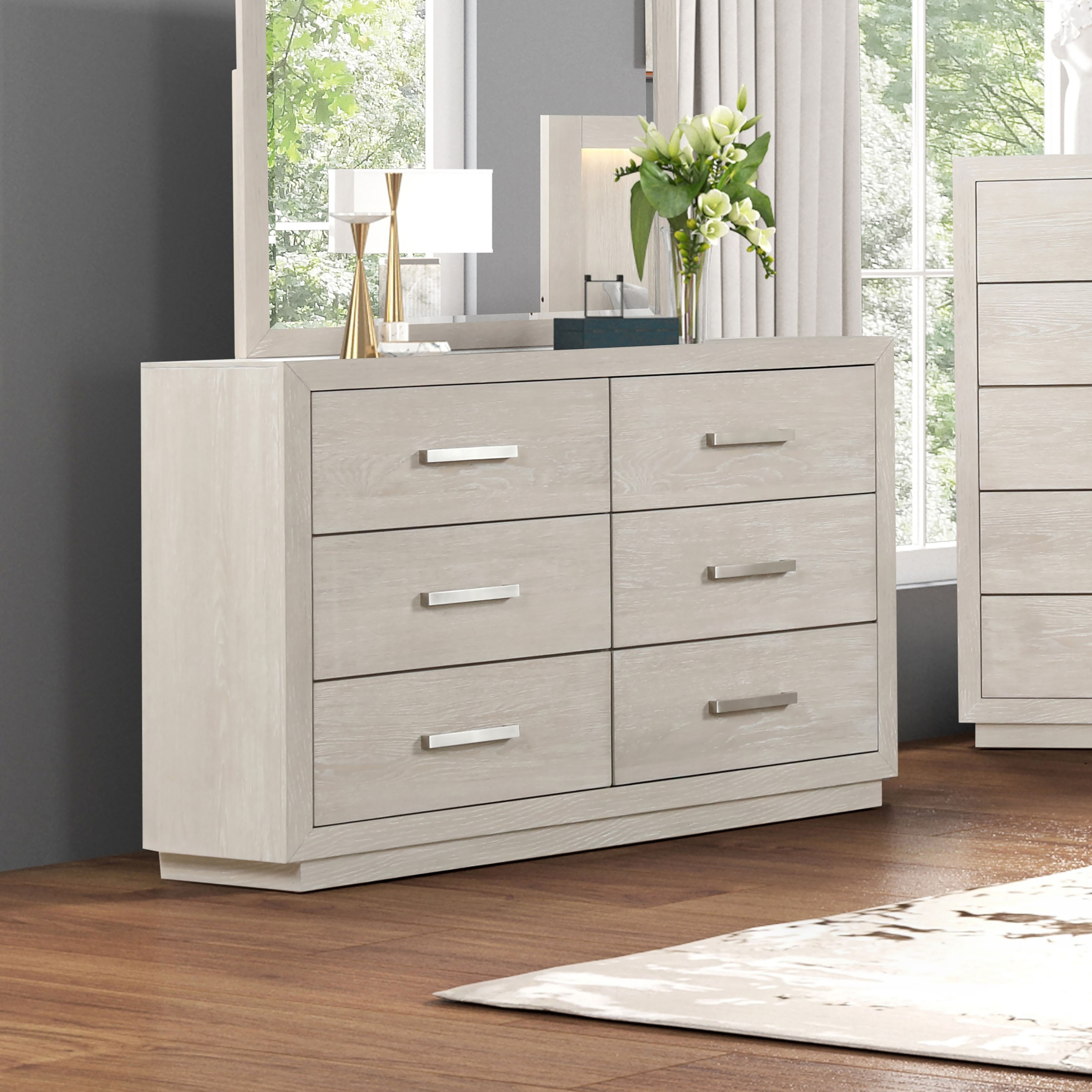 Furniture of America Argentil Light Grey Solid Wood 6-Drawer Dresser