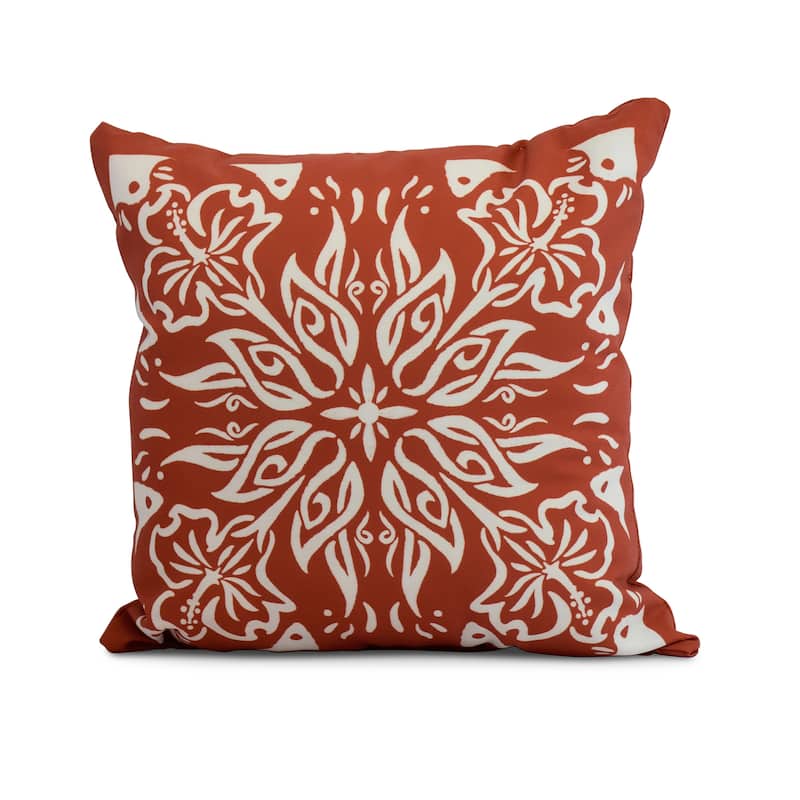 18 x 18 Inch Cuban Tile 3 Geometric Print Outdoor Pillow - Brick