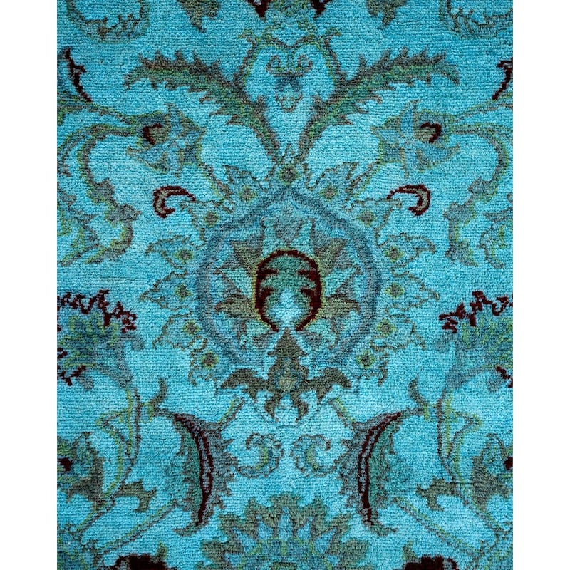 Overton Hand Knotted Wool Vintage Inspired Modern Contemporary Overdyed Blue Area Rug - 6' 10" x 9' 8"
