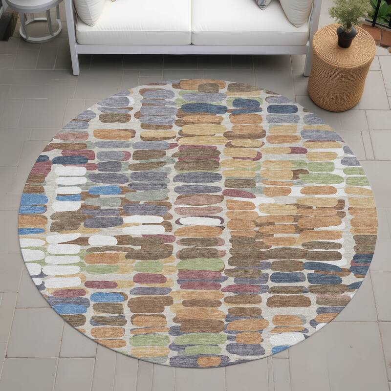 Machine Washable Indoor/ Outdoor Modern Caps Chantille Rug - Copper - 8' x 8'