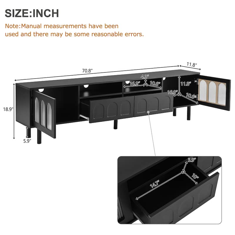 LED TV Stand for Living Room, Entertainment Center for TVs Up to 80" with Wood Legs, Storage Media Console with 2 Drawers