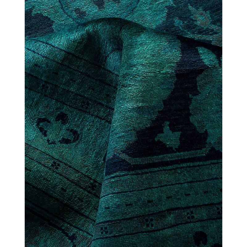 Overton Hand Knotted Wool Vintage Inspired Modern Contemporary Overdyed Navy Area Rug - 12' 1" x 15' 0"