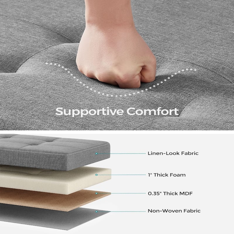 Fabric Upholstered 43" Wide Small Storage Ottoman with Wooden Legs and Tufted Lid