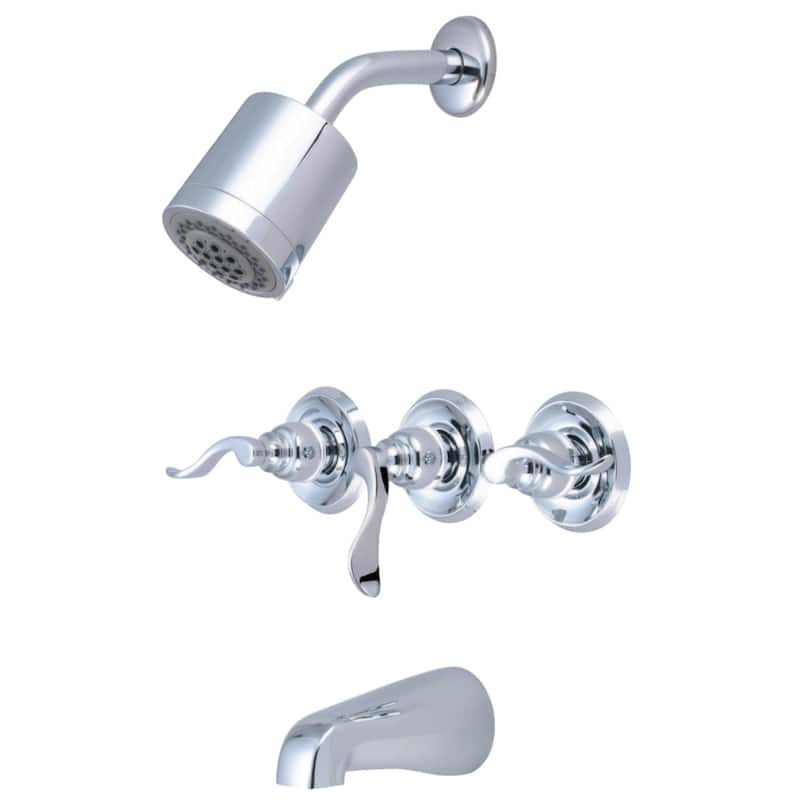 Kingston Brass NuWave French Three-Handle Tub and Shower Faucet - Polished Chrome