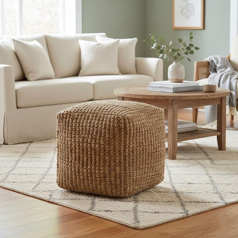 Sevita Natural Farmhouse Solid Hand-Made Pouf - 18" x 18" x 18" - Natural