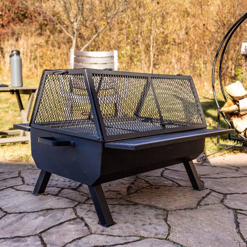 Sunnydaze Outdoor Fire Pit with Grill and Spark Screen - 36" H