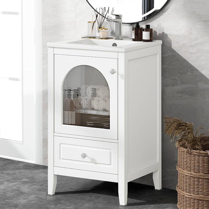 20" Bathroom Freestanding Vanity with Ceramic Sink - White