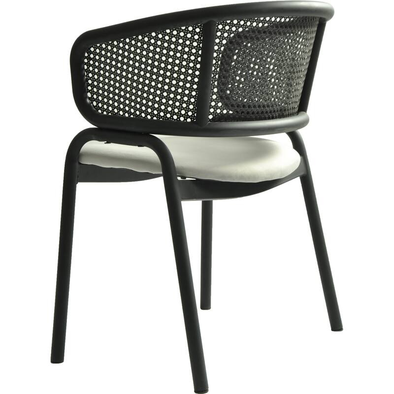 Ervilla Modern Upholstered Accent Side Chair with Wicker Back and Black Iron Legs for Dining Room & Kitchen, Set of 2