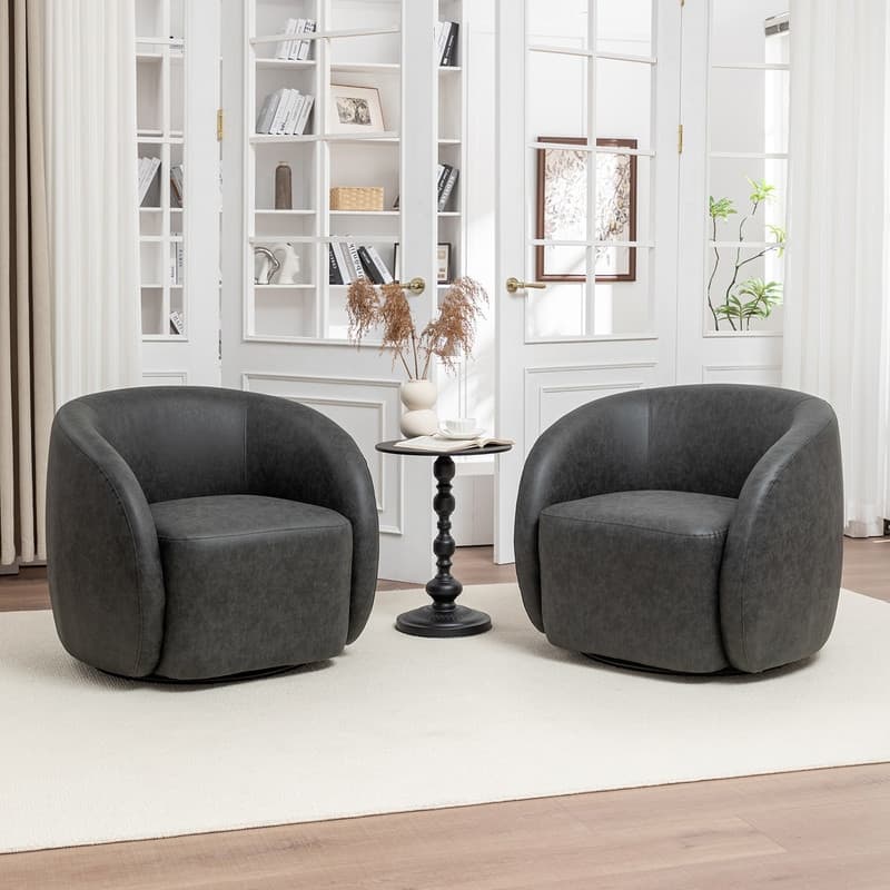 SEYNAR Modern Glam PU Leather 360 Degree Swivel Accent Armchair Set of 2