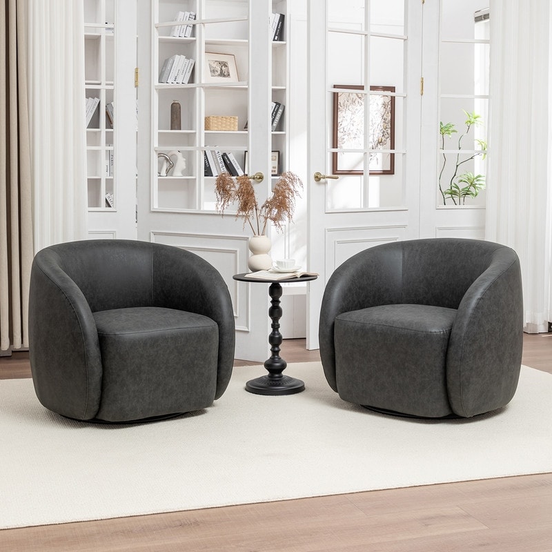 SEYNAR Modern Glam PU Leather 360 Degree Swivel Accent Armchair Set of 2
