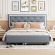 preview thumbnail 1 of 21, Queen Velvet Platform Bed with LED Lights and Storage Drawers Gray - Queen