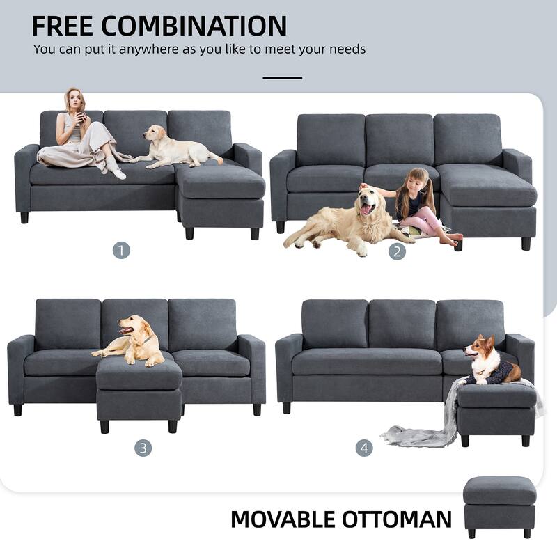 Futzca Modern L-shaped Convertible Sectional Sofa w/ Reversible Chaise