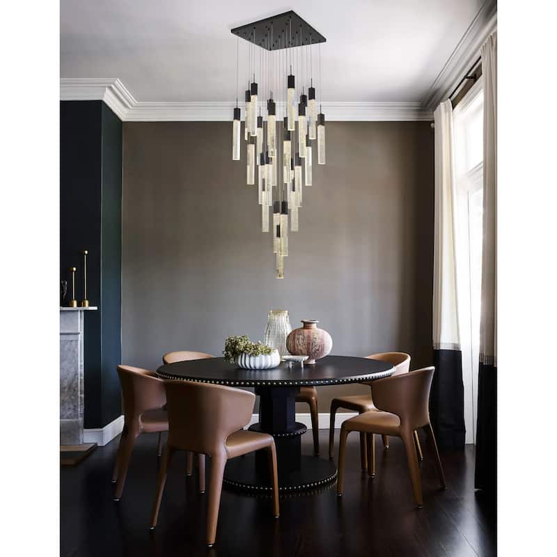 25-Light Black Metal Chandelier With Clear Bubble Crystals