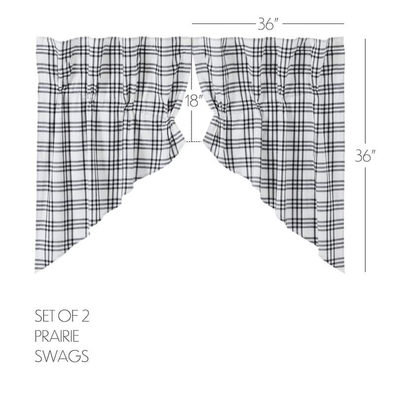 Sawyer Mill Black Plaid Prairie Swag Set of 2 36x36x18