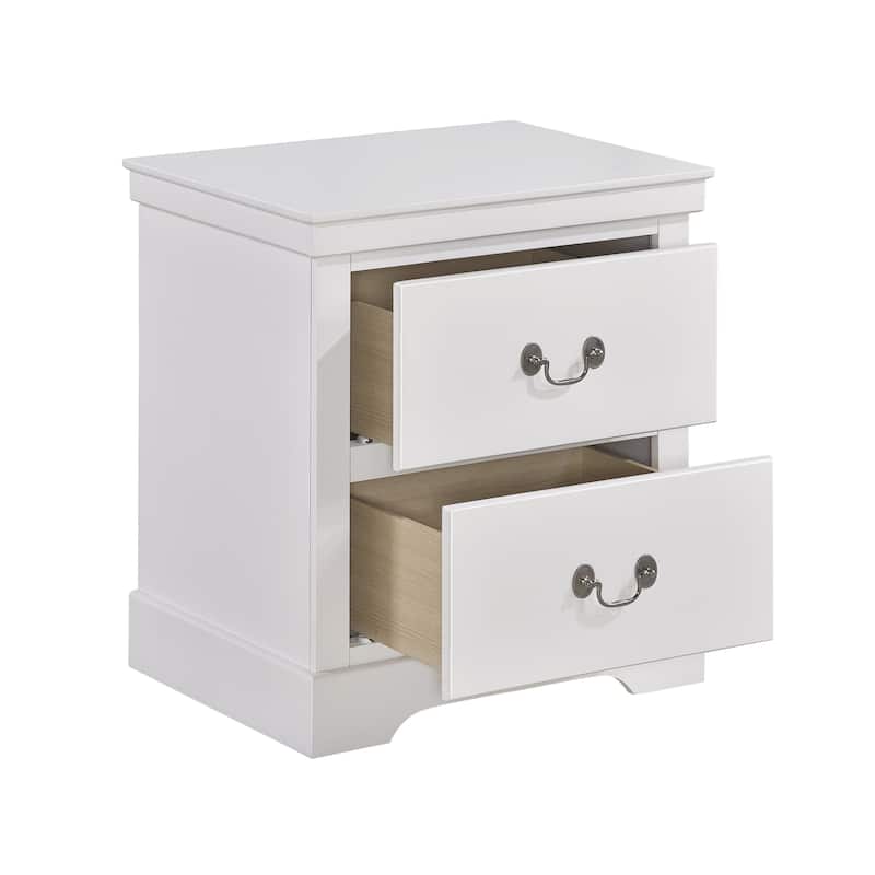 1pc Classic Traditional 2 Drawers Nightstand Bedroom Furniture Wooden Bedside Table Cabinet - White