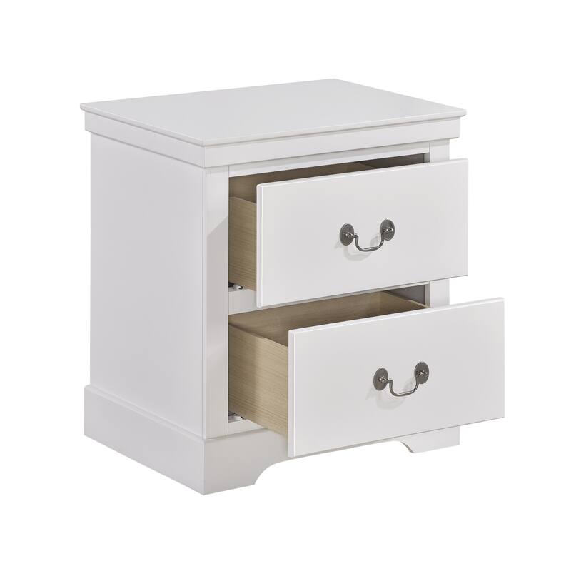 Classic 2-Drawer Nightstand in White Finish with Satin Nickel Handles