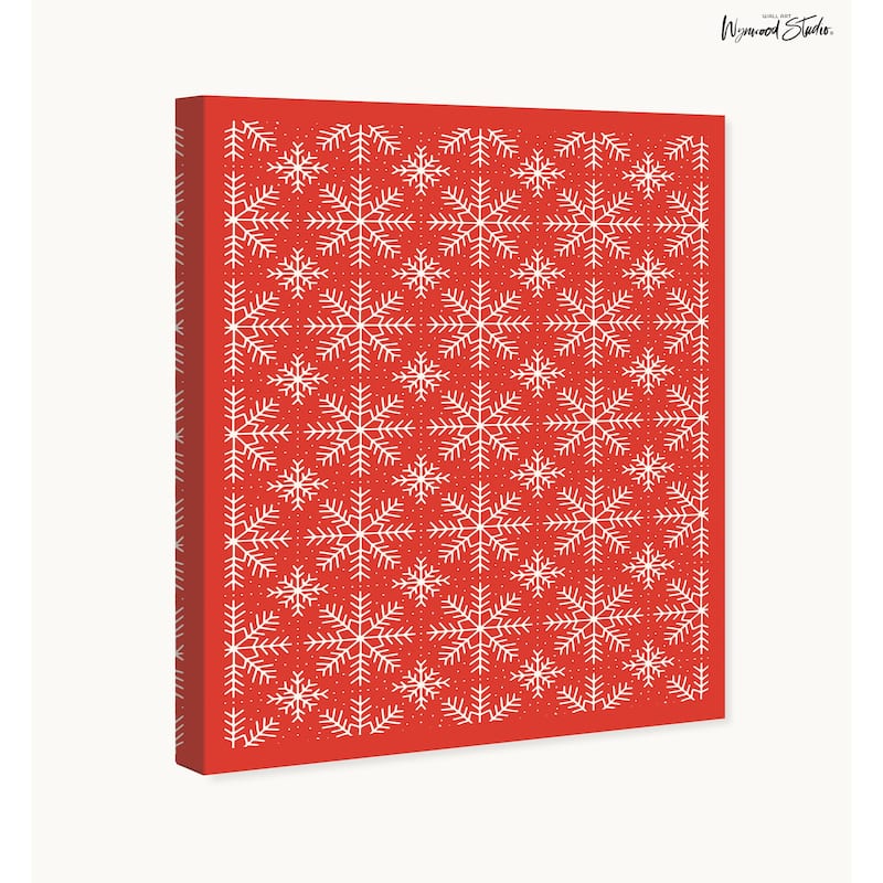Wynwood Studio Canvas Abstract White Snowflake Pattern Red BG Red Modern & Contemporary Wall Art Canvas Print