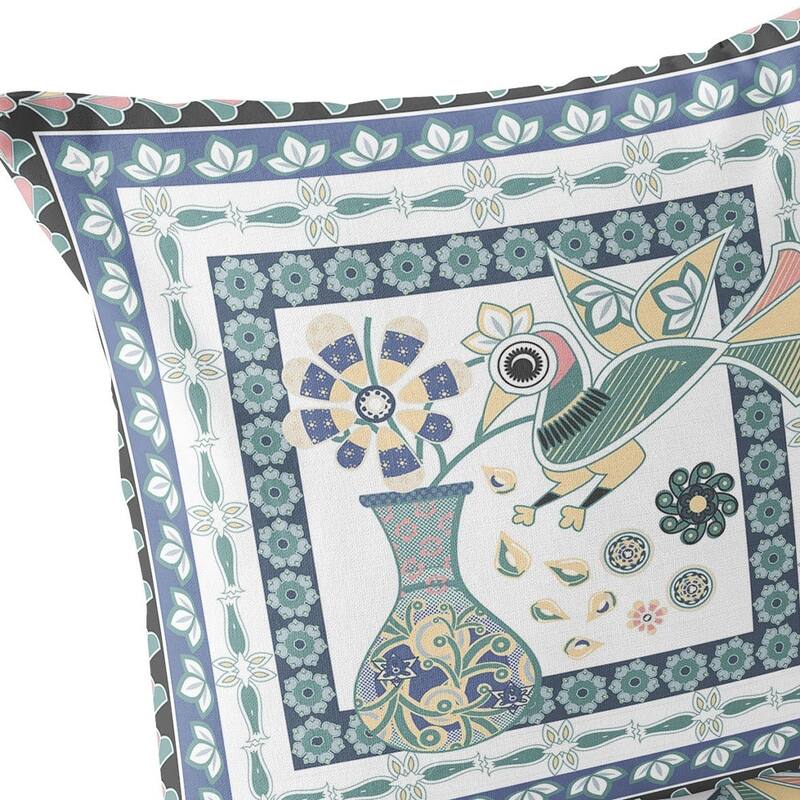 HomeRoots Set of Two 16" X 16" Blue and White Peacock Blown Seam Floral Indoor Outdoor Throw Pillow - 16.00' X '16.00' X '5.00