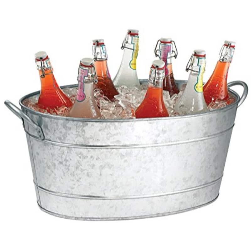 Lola 23 Inch Beverage Tub, Galvanized Antique Silver Steel, 2 Handles - 8' x 11'