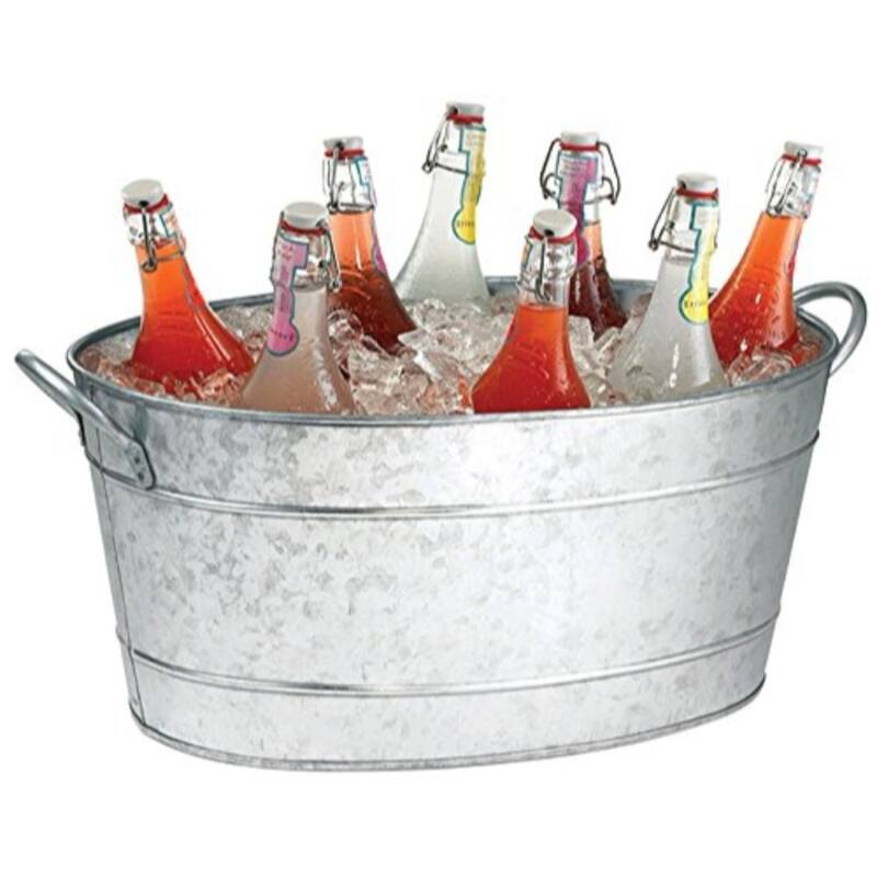 Lola 23 Inch Beverage Tub Galvanized Antique Silver Steel 2 Handles - 8' x 11'