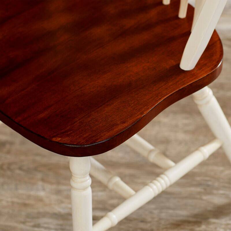 Extendable Dining Set 7 Piece - 56-72" Table & 6 Retro Chairs - Antique White & Chestnut Brown Wood