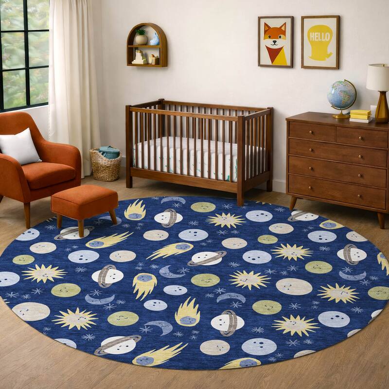 Machine Washable Indoor/ Outdoor Planets Comets Chantille Rug