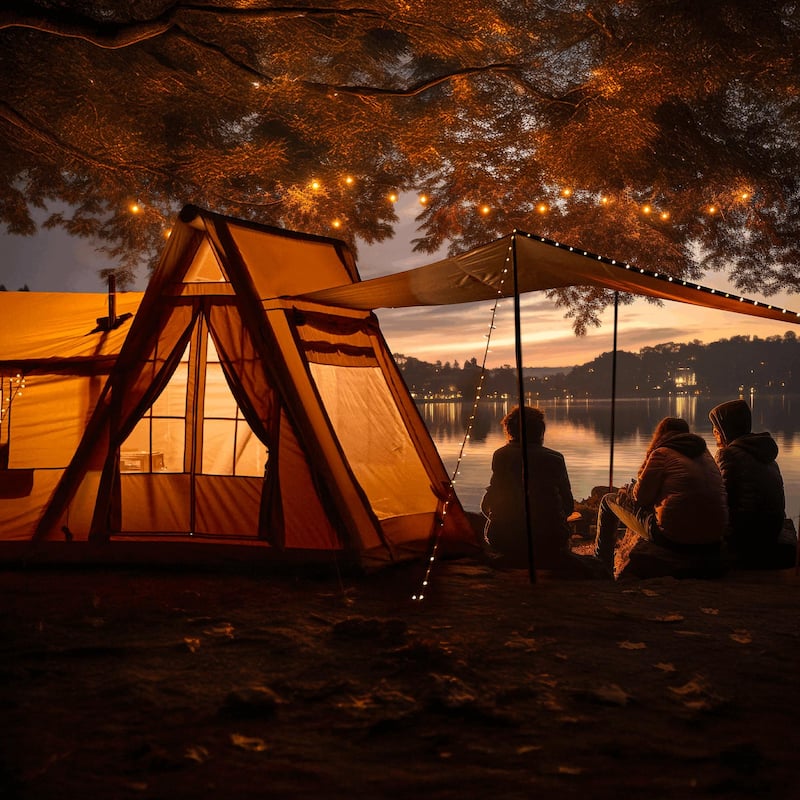Inflatable Camping Tent for 8-12 People, with Skylights, Chimney Window, and UV-Resistant, Easy Setup for Outdoors