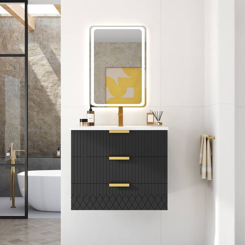24‘’ Modern Wall Mounted Floating Bathroom Vanity with Ceramic Sink