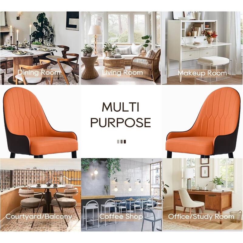 Simple Meeting Room Chair Vanity Chair Set of 2, Leather Side Chair Dining Chair Office Chair with Metal Legs