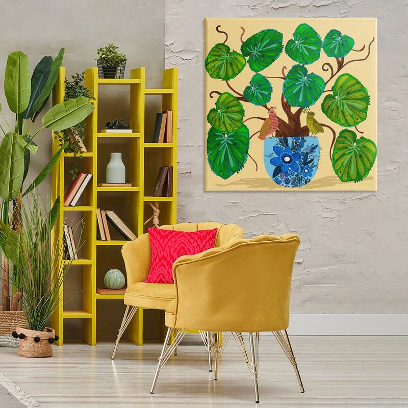 Stupell Potted Plant & Birds Perched Canvas Wall Art Design By Kay Widdowson