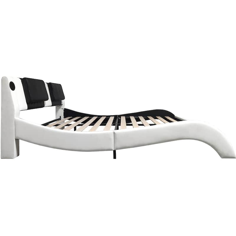 White King Faux Leather LED Bed with Bluetooth Control, Vibration Massage, and USB Ports