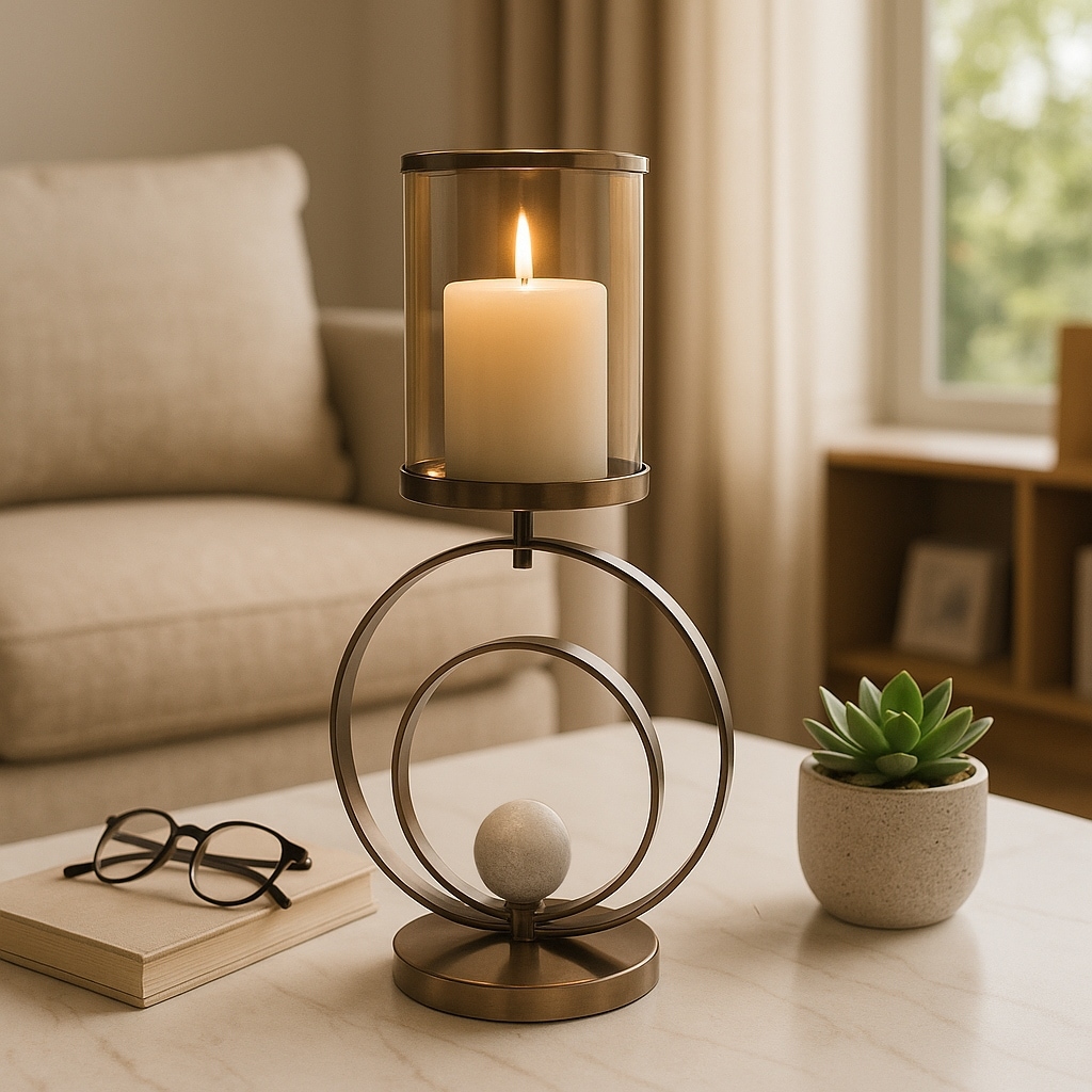 Candle Holder - Bronze Metal Floor Sphere Hurricane