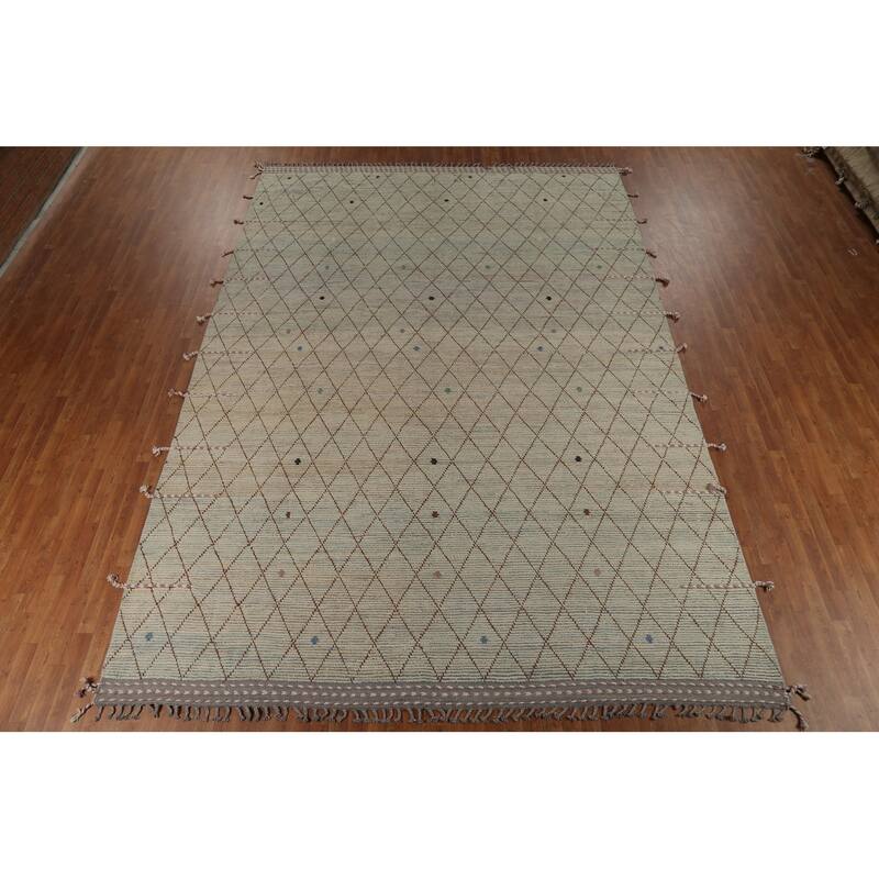 All-Over Trellis Moroccan Modern Large Area Rug Handmade Wool Carpet - 10'0"x 14'4"