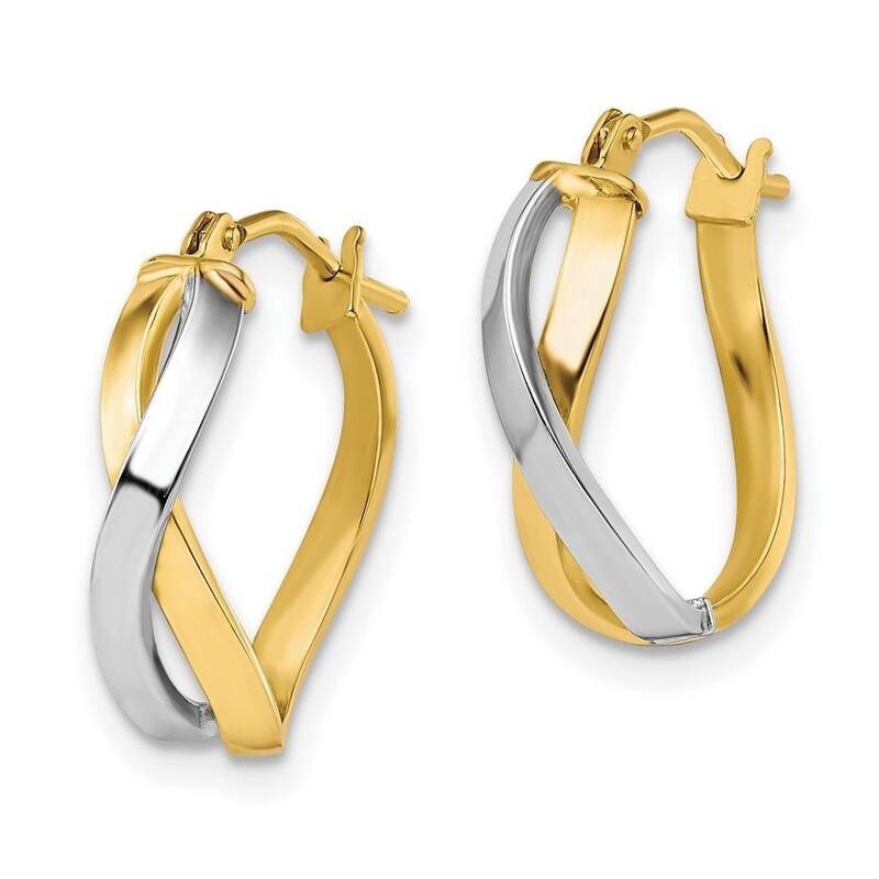 Curata 10k Two tone Gold Polished Twisted Squared Hoop Earrings 19x11mm